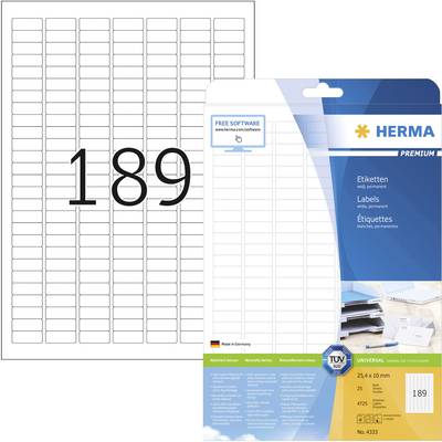 Herma 4333 Universal-Etiketten 25.4 x 10 mm Papier Weiß 4725 St. Permanent haftend Tintenstrahldrucker, Laserdrucker, Fa