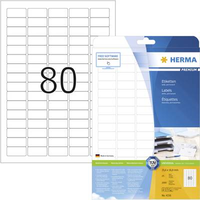 Herma 4336 Universal-Etiketten 35.6 x 16.9 mm Papier Weiß 2000 St. Permanent haftend Tintenstrahldrucker, Laserdrucker, 