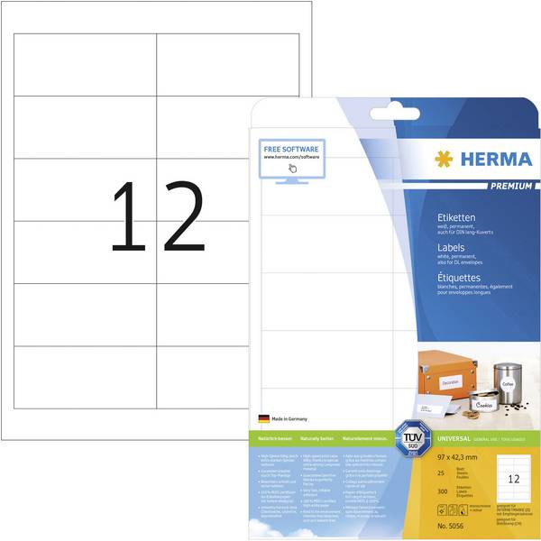 HERMA Etikett PREMIUM 5056 97x42,3mm weiß 300 St./Pack. - Artikel: 129046300