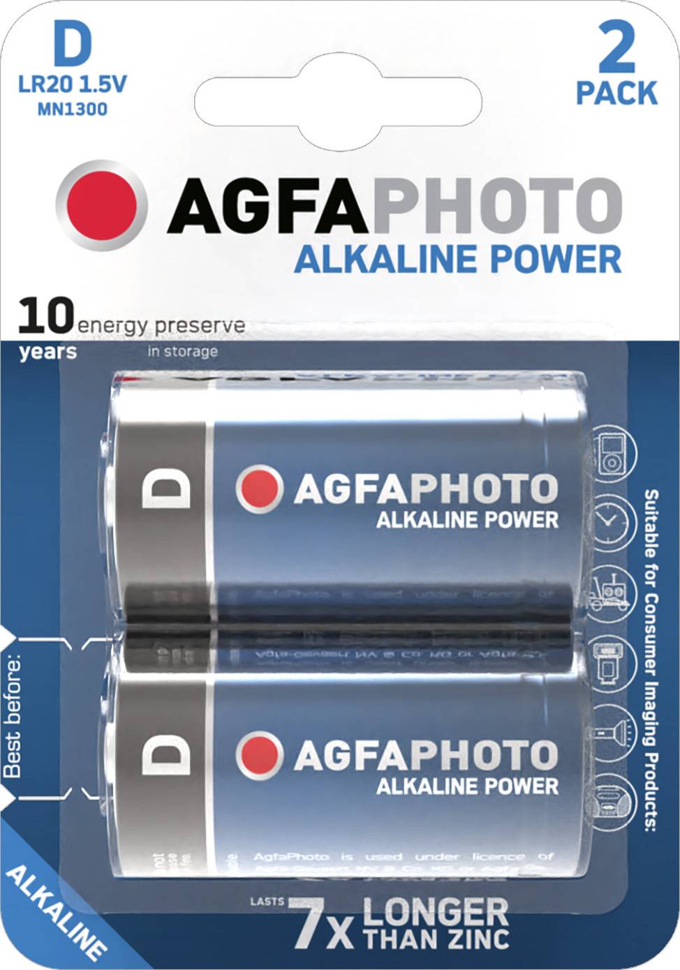 Agfaphoto Batterie Alkaline, Mono, D, LR20, 1.5V Power, Retail Blister (2-Pack)-0