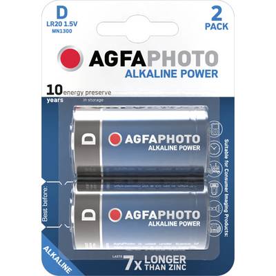 Agfaphoto Batterie Alkaline, Mono, D, LR20, 1.5V Power, Retail Blister (2-Pack)-0