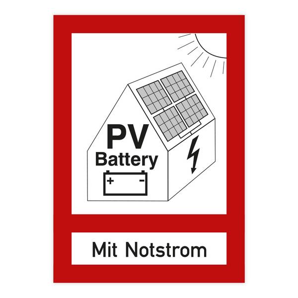 Feuerwehrzeichen, Hinweis auf PV-Anlage mit Notstrom, Aufkleber, Folie, 105 x 148 mm
