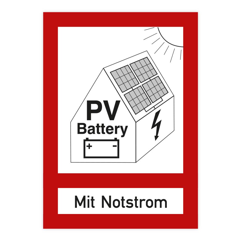 Feuerwehrzeichen, Hinweis auf PV-Anlage mit Notstrom, Aufkleber, Folie, 105 x 148 mm-0