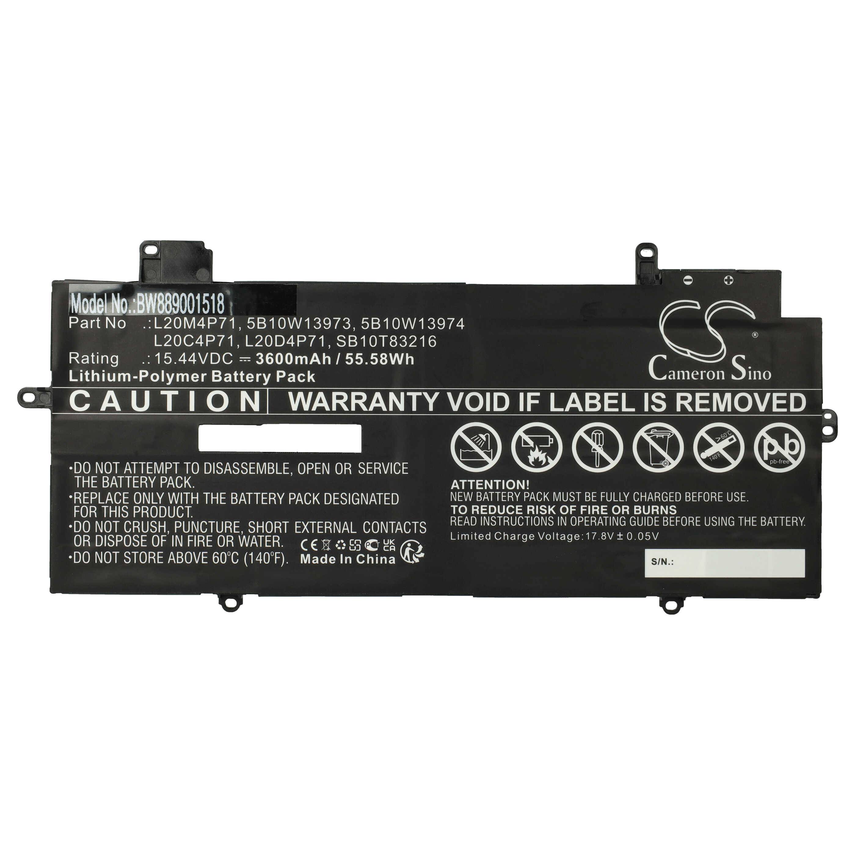 vhbw Akku Ersatz für Lenovo 5B10W13974 | 5B10W13973, L20C4P71, 5B10W13975 für Notebook (3600 mAh, 15,44 V, Li-Polymer)-0