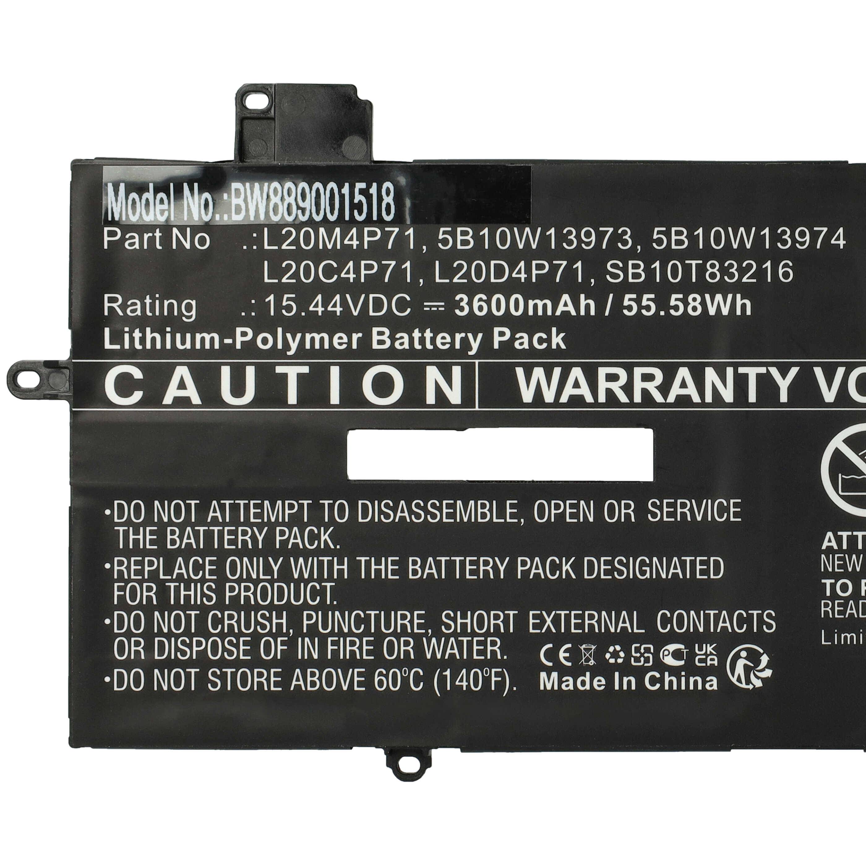 vhbw Akku Ersatz für Lenovo 5B10W13974 | 5B10W13973, L20C4P71, 5B10W13975 für Notebook (3600 mAh, 15,44 V, Li-Polymer)-4