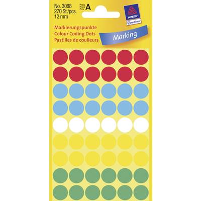 Avery-Zweckform 3088 Etiketten Ø 12 mm Papier Rot, Blau, Weiß, Gelb, Grün 270 St. Permanent haftend Markierungspunkte Et