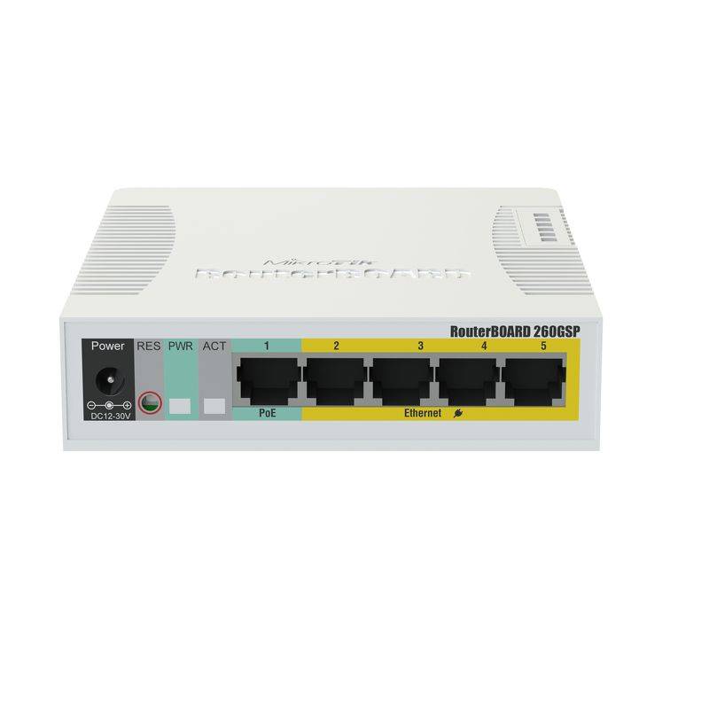 MikroTik RouterBOARD RB260GSP - Switch - managed - 5 x 10/100/1000 (4 PoE) - + 1-2