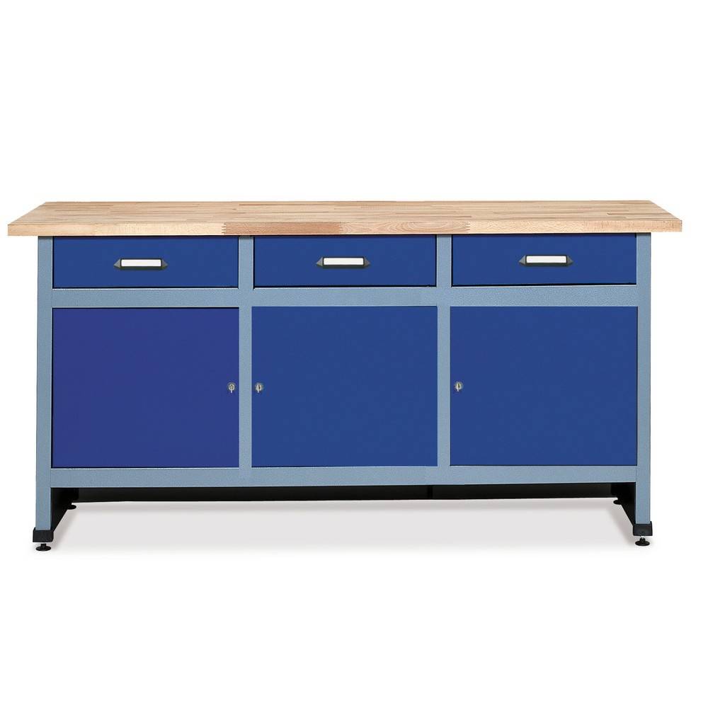 Werkbank mit 3 Schubladen + 3 Türen, BxT 1.700 x 600 mm, blau-0