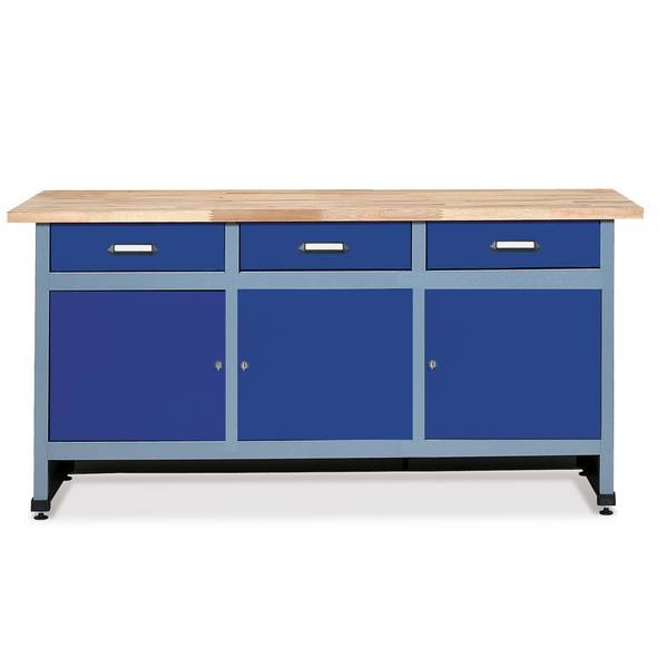 Werkbank mit 3 Schubladen + 3 Türen, BxT 1.700 x 600 mm, rot