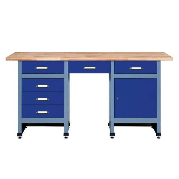 Werkbank mit Schubladenblock + Tür + Sitzraum, BxT 1.700 x 600 mm, rot