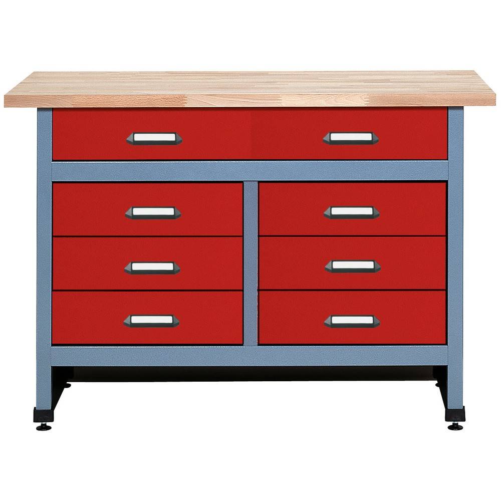Werkbank mit 6 kleinen + 1 großen Schublade, BxT 1.200 x 600 mm, rot-0