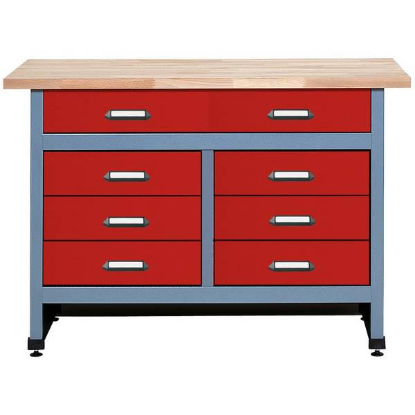 Werkbank mit 6 kleinen + 1 großen Schublade, BxT 1.200 x 600 mm, rot