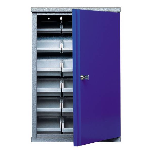 Hängeschrank mit 18 Sichtboxen, HxBxT 600 x 400 x 160 mm, blau