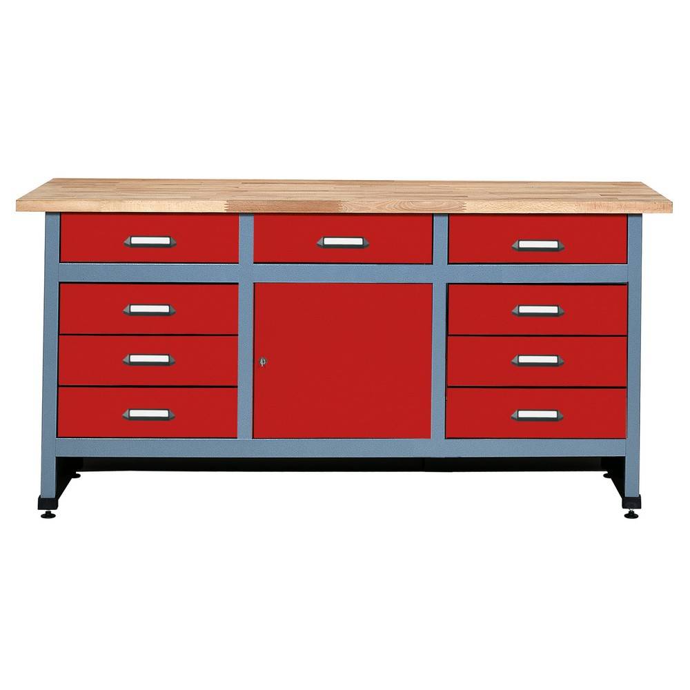Küpper 12872 Werkbank 9 Schubladen, 1 Tür Rot, Silber-Grau 1700 mm x 840 mm x 600 mm-1