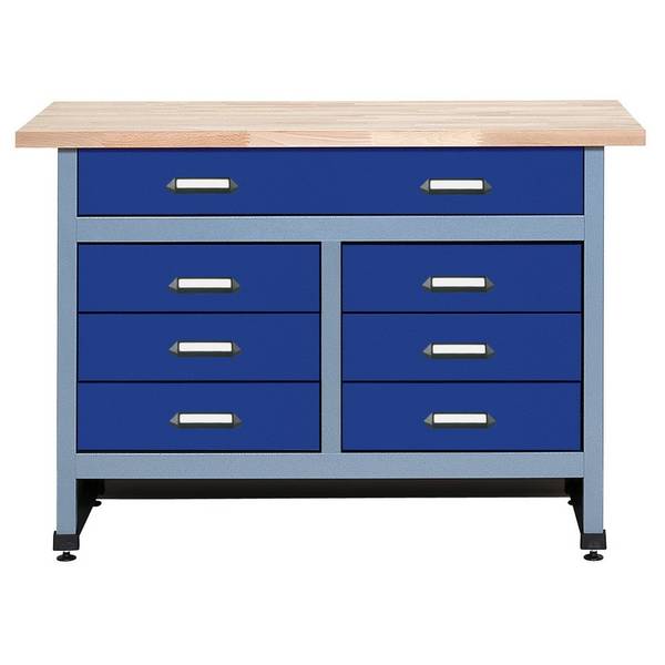 Werkbank mit 6 kleinen + 1 großen Schublade, BxT 1.200 x 600 mm,  blau