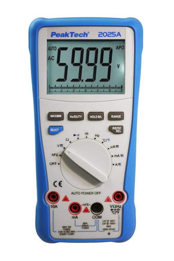 PeakTech P 2025 A – True RMS Digitalmultimeter ~ 6.000 Counts ~ 1000V AC/DC ~ 10A AC/DC ~ USB