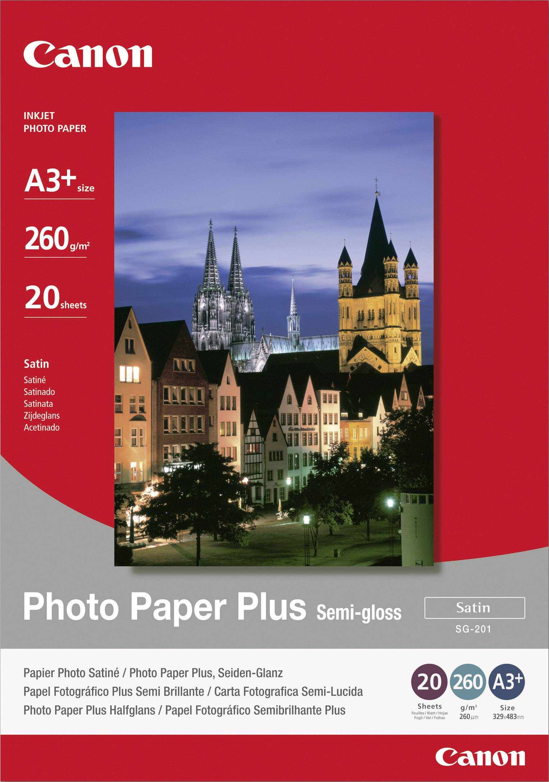 Canon SG-201 Fotopapier Plus Seidenglanz A3 Plus – 20 Blatt, 260 g/m², Semi-gloss, 20 Blätter, A3+