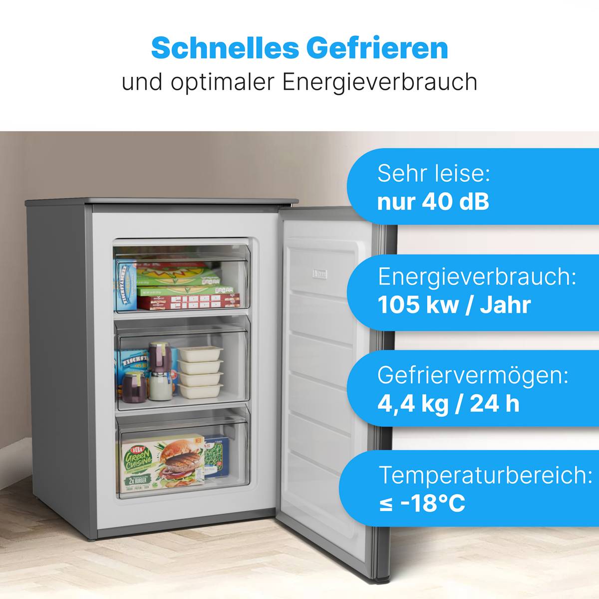 Bomann GS 7253, 87 l, 4,4 kg/24h, N-T, 40 dB, C, Edelstahl-4