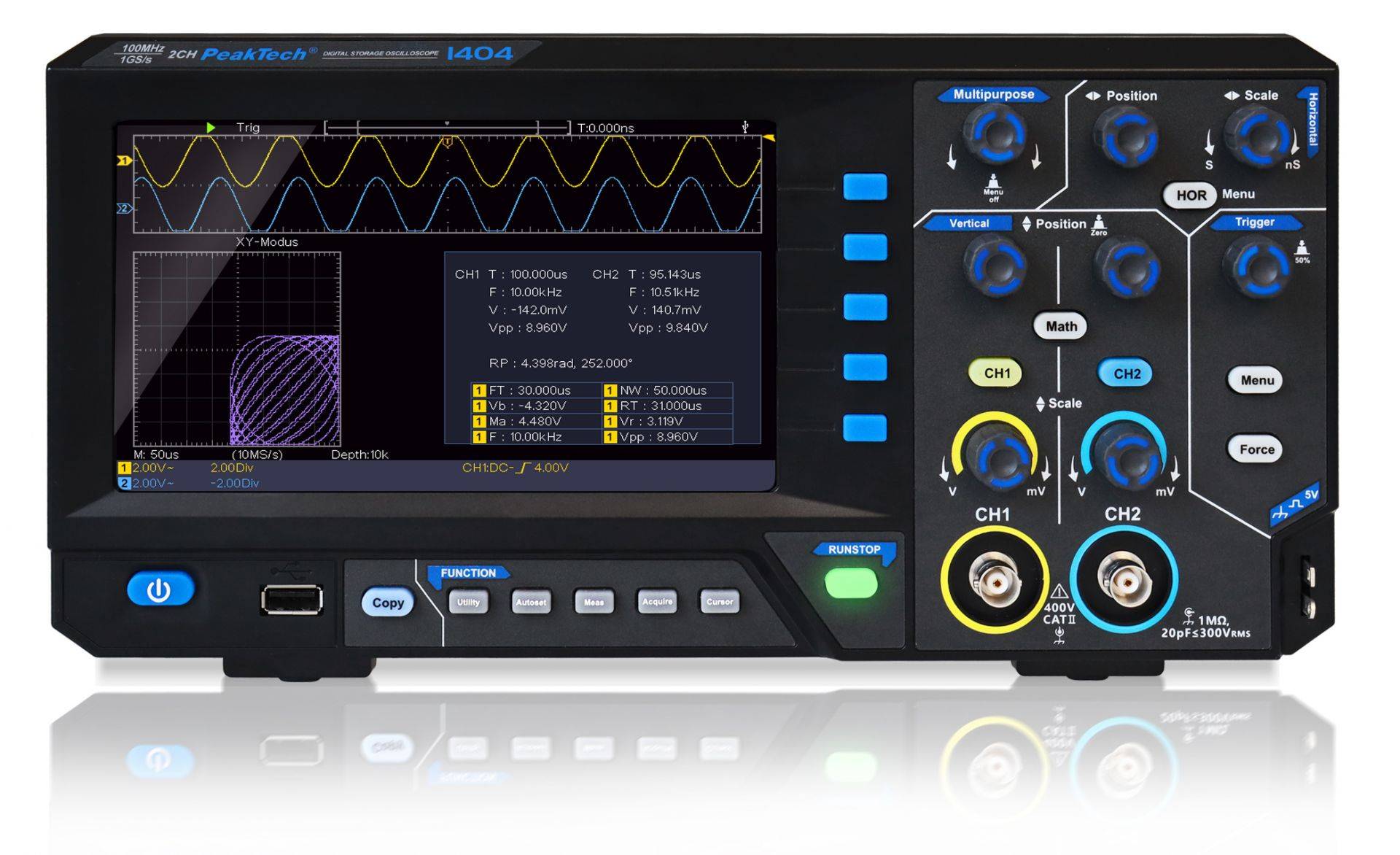 PeakTech P 1404 – 100 MHz / 2CH, 1 GS/s Digital Speicher Oszilloskop-0