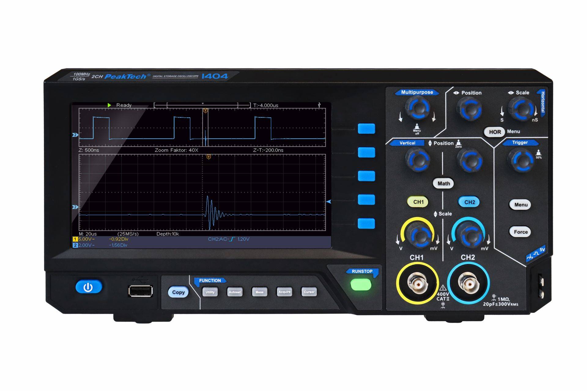 PeakTech P 1404 – 100 MHz / 2CH, 1 GS/s Digital Speicher Oszilloskop-1