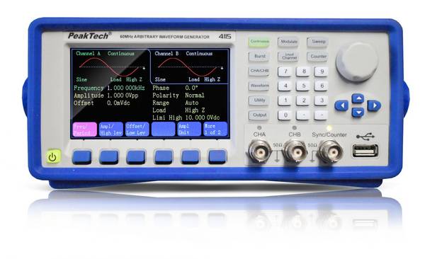 PeakTech P 4115 – 2-Kanal Arbitär Signalgenerator ~ 1 µHz - 60 MHz ~ mit TFT-Anzeige und Amplifier