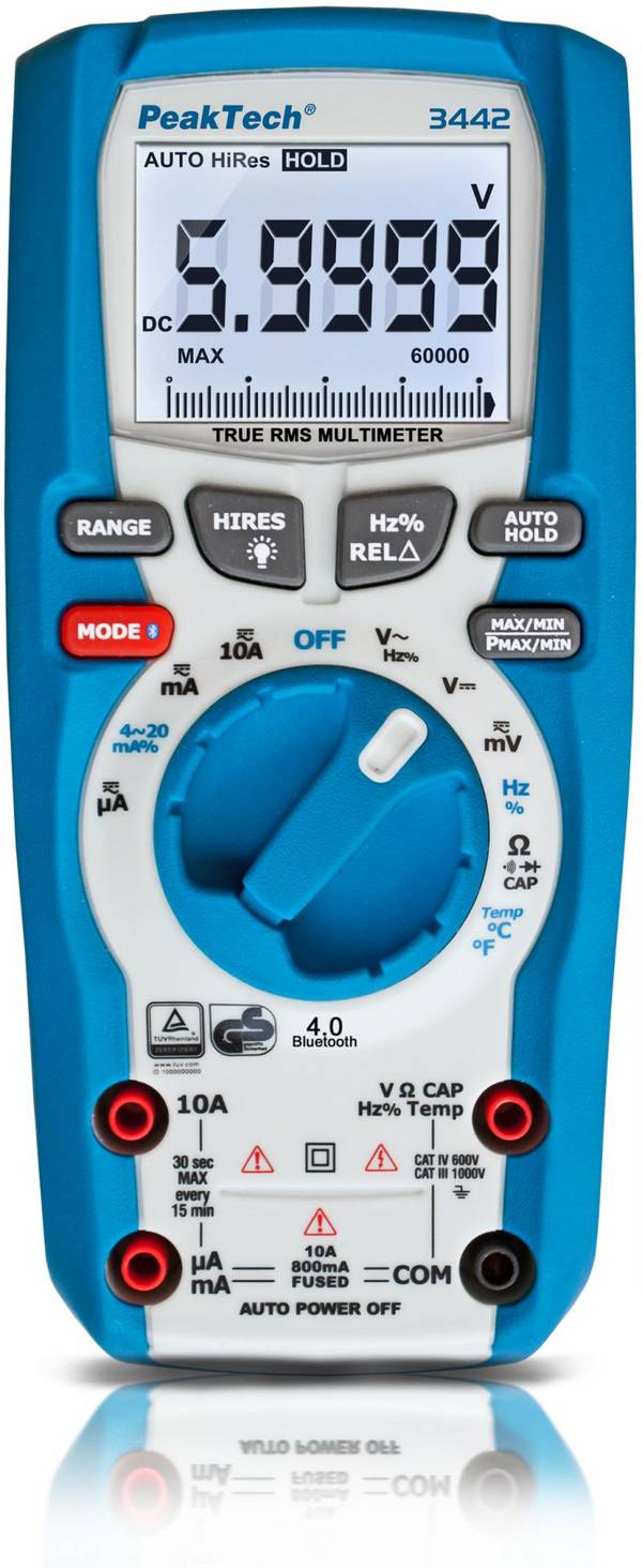 PeakTech P 3442 – True RMS Digitalmultimeter ~ 60.000 Counts ~ 1000V AC/DC, Bluetooth