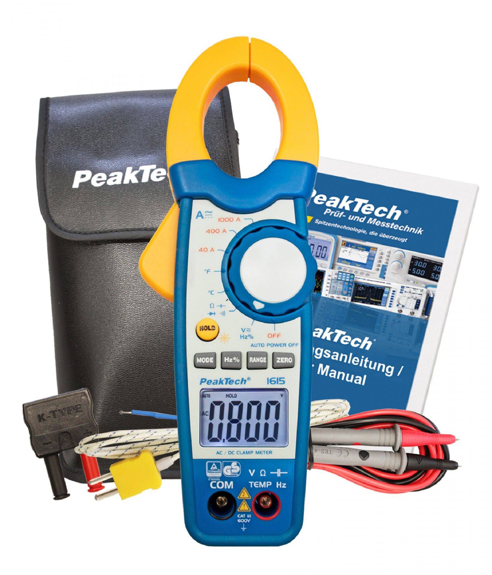 PeakTech P 1615 – Stromzangenamperemeter ~ 4.000 Counts ~ 1000 A AC/DC mit DMM-2