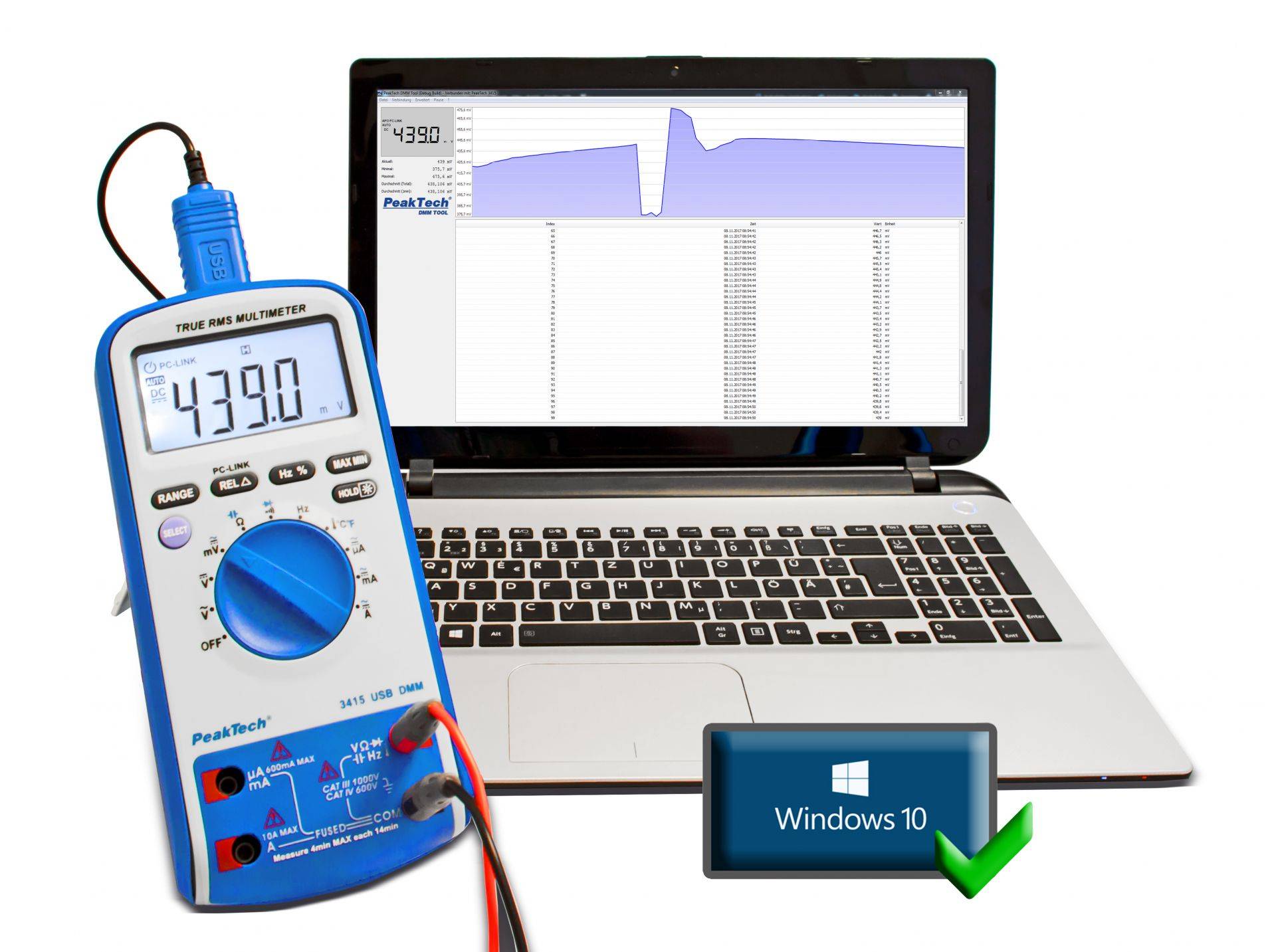 PeakTech P 3415 – Digitalmultimeter ~ 6.000 Counts ~ 1000V AC/DC ~ 10A AC/DC mit TrueRMS & USB-3