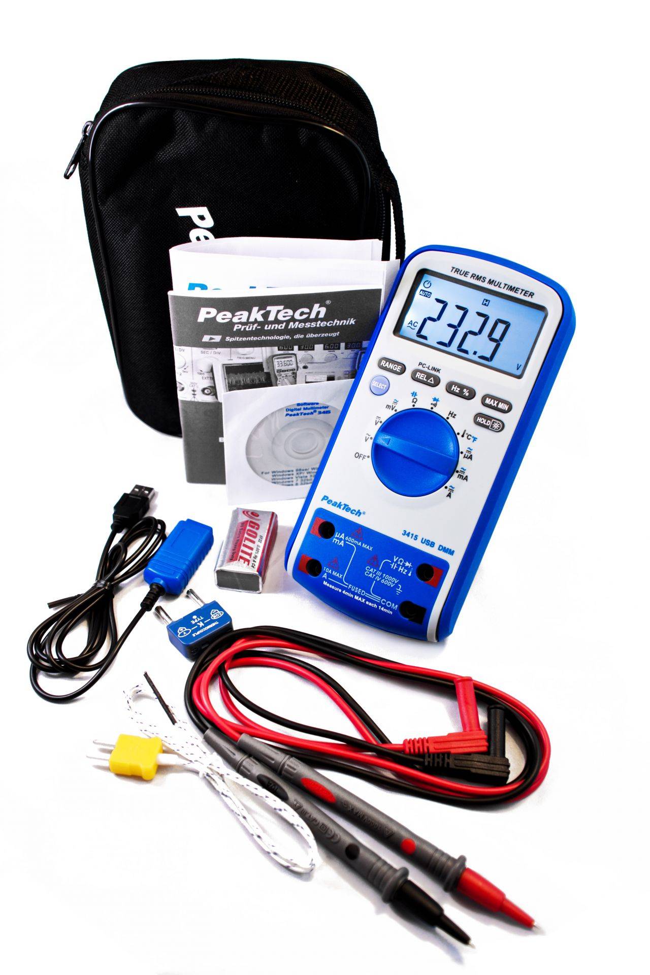 PeakTech P 3415 – Digitalmultimeter ~ 6.000 Counts ~ 1000V AC/DC ~ 10A AC/DC mit TrueRMS & USB-4