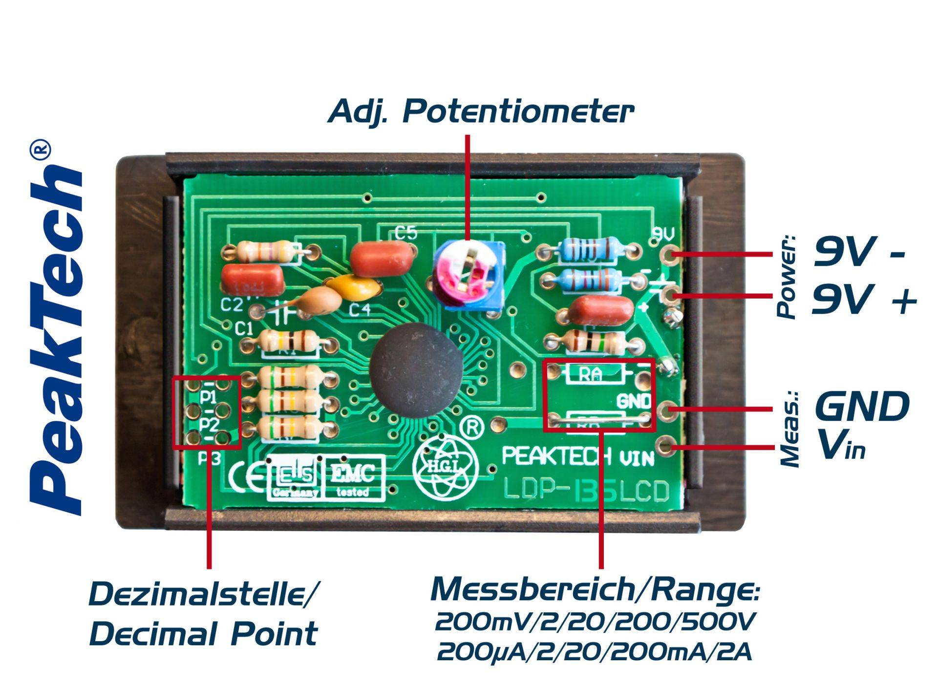 PeakTech LDP-135 – LCD Voltmeter-Einbaumodul ~ 13 mm Ziffernhöhe-4