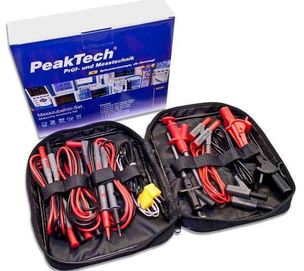 PeakTech P 8200 – Messzubehör-Set ~ mit Prüfleitungen, Abgreifklemmen und Temperaturfühlern