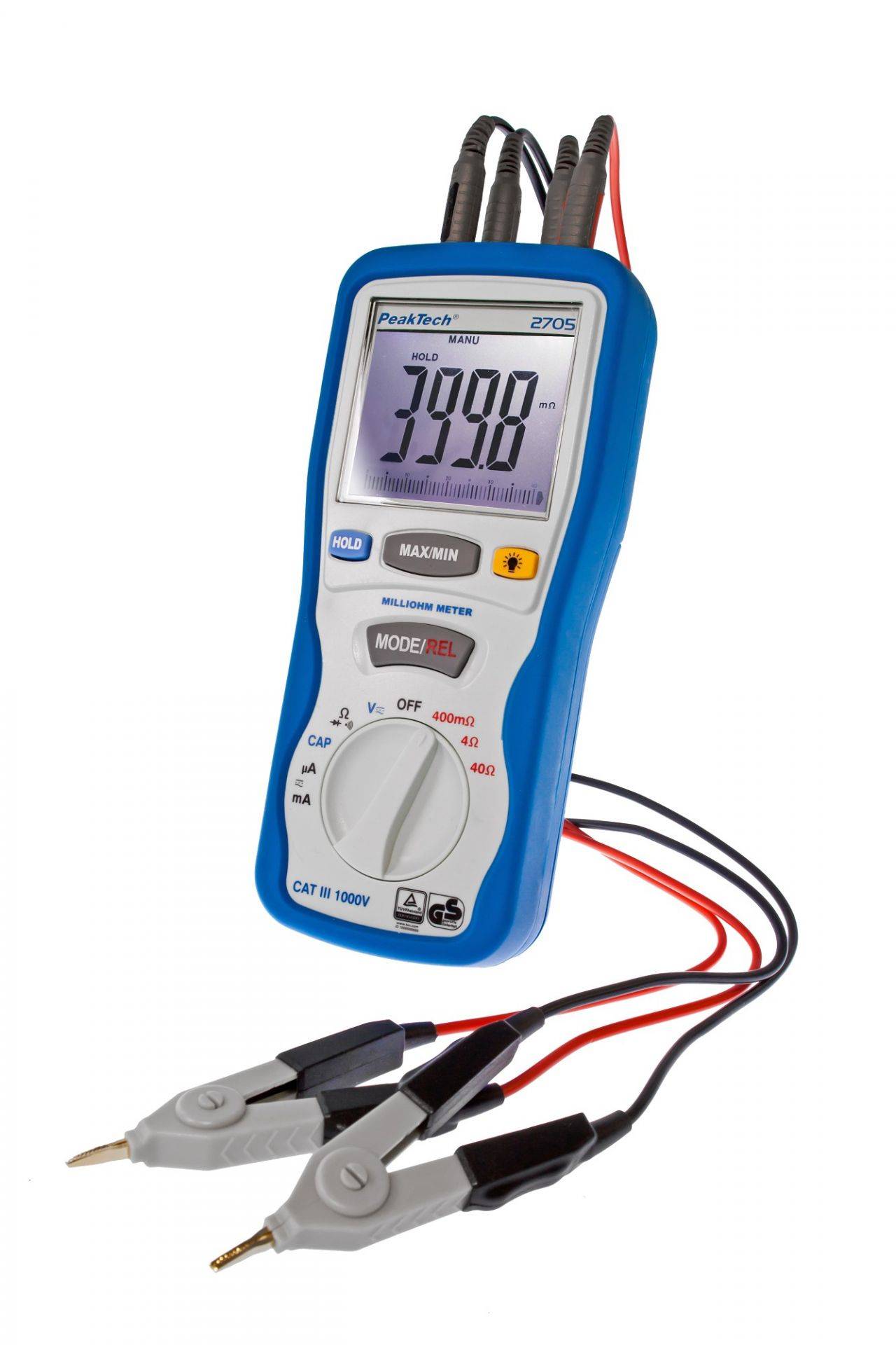PeakTech P 2705 – Milliohmmeter ~ 4.000 Counts ~ 400 mOhm /4/40 Ohm-0