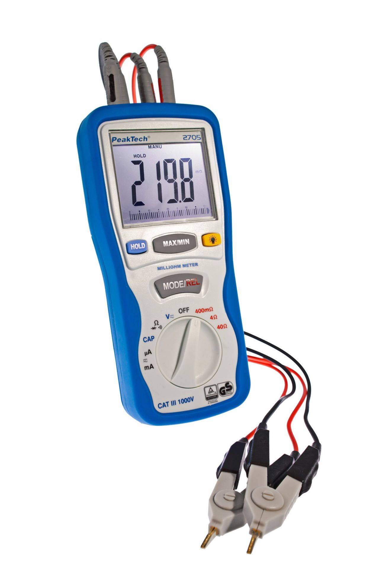 PeakTech P 2705 – Milliohmmeter ~ 4.000 Counts ~ 400 mOhm /4/40 Ohm-4