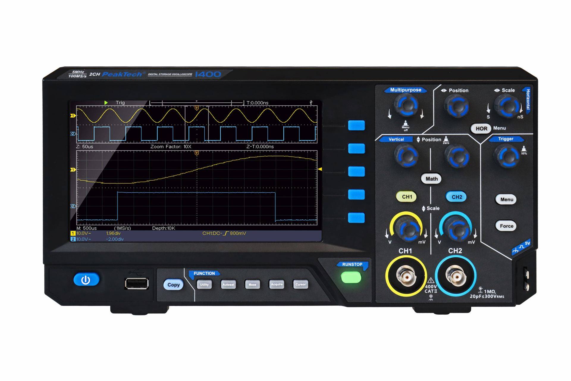 PeakTech P 1400 – 5 MHz / 2CH, 100MS/s Digital Speicher Oszilloskop-1