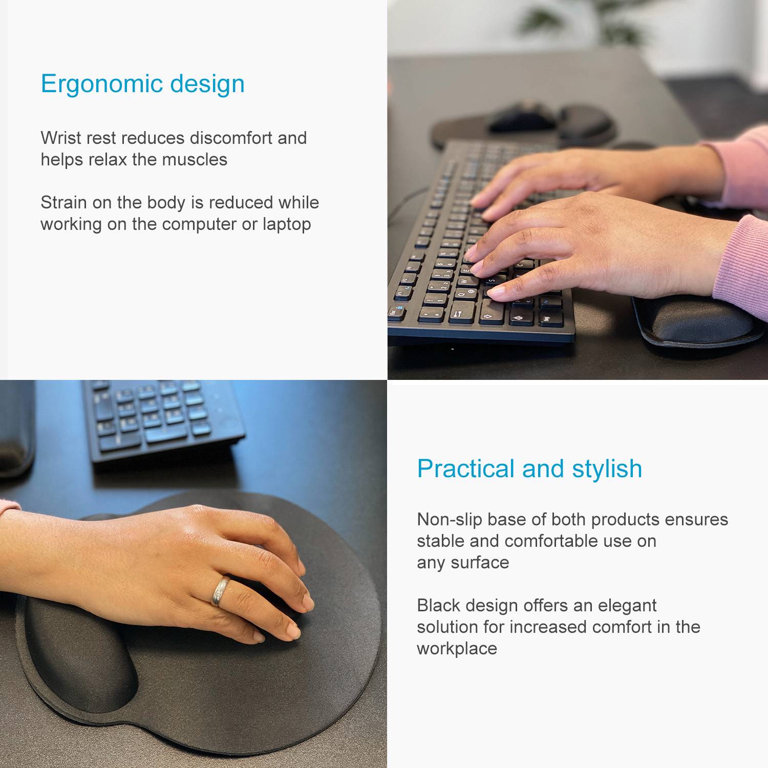 Mauspad und Tastatur Gelenkauflage Rutschfest ergonomisch Unterlage mit Handgelenkstütze aus Naturkautschuk (2-tlg. Set)-2