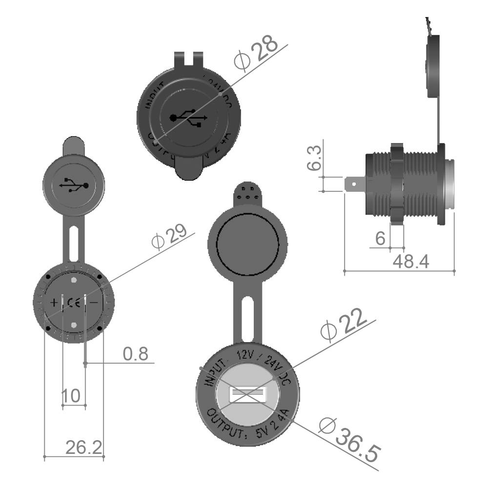 Offgridtec USB Steckdose 12V/24V 2,4A-0