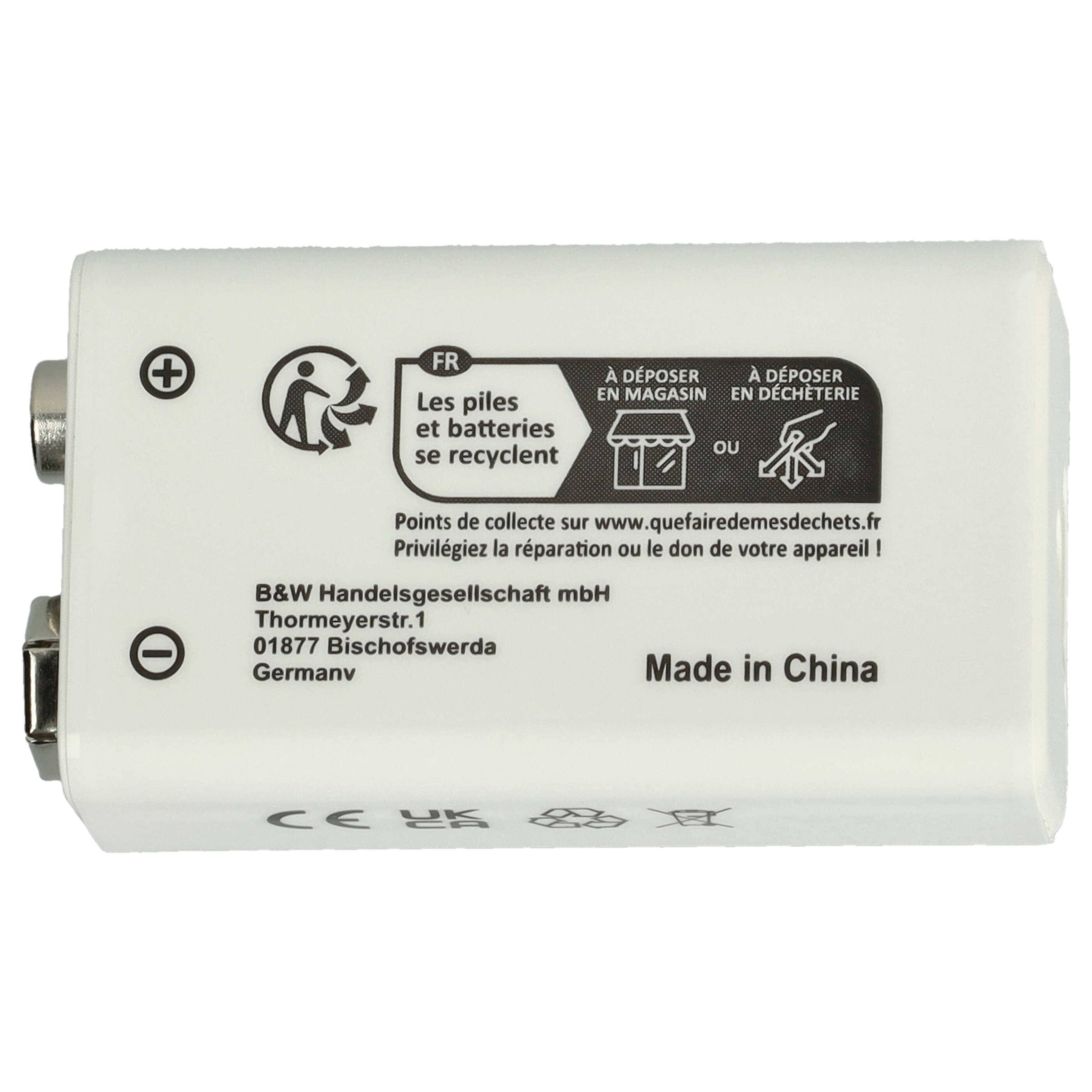 EXTENSILO 9V-Akku Block für diverse Geräte (1 Ah, 9 V, Li-Ion) | ready-to-use, mit USB-C Buchse-1