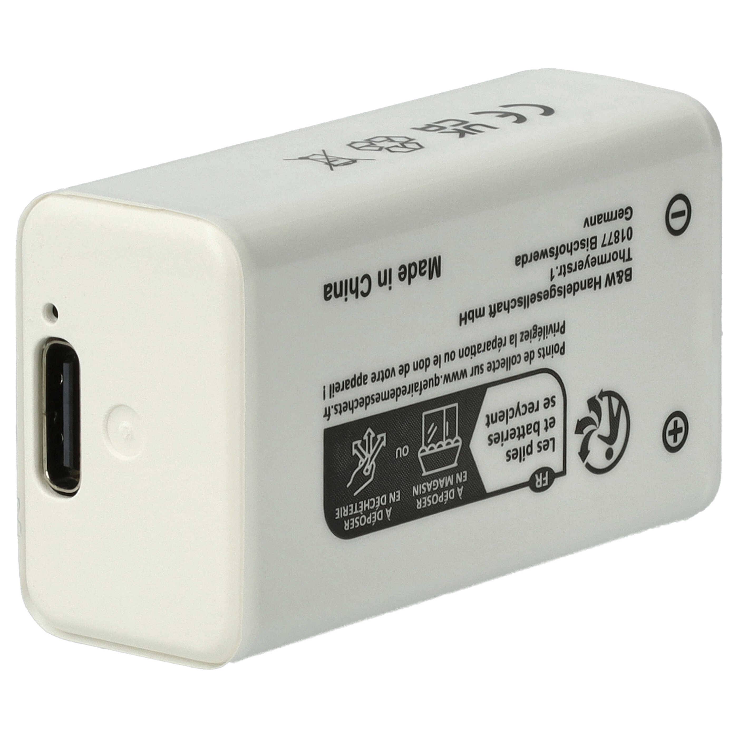 EXTENSILO 9V-Akku Block für diverse Geräte (1 Ah, 9 V, Li-Ion) | ready-to-use, mit USB-C Buchse-2
