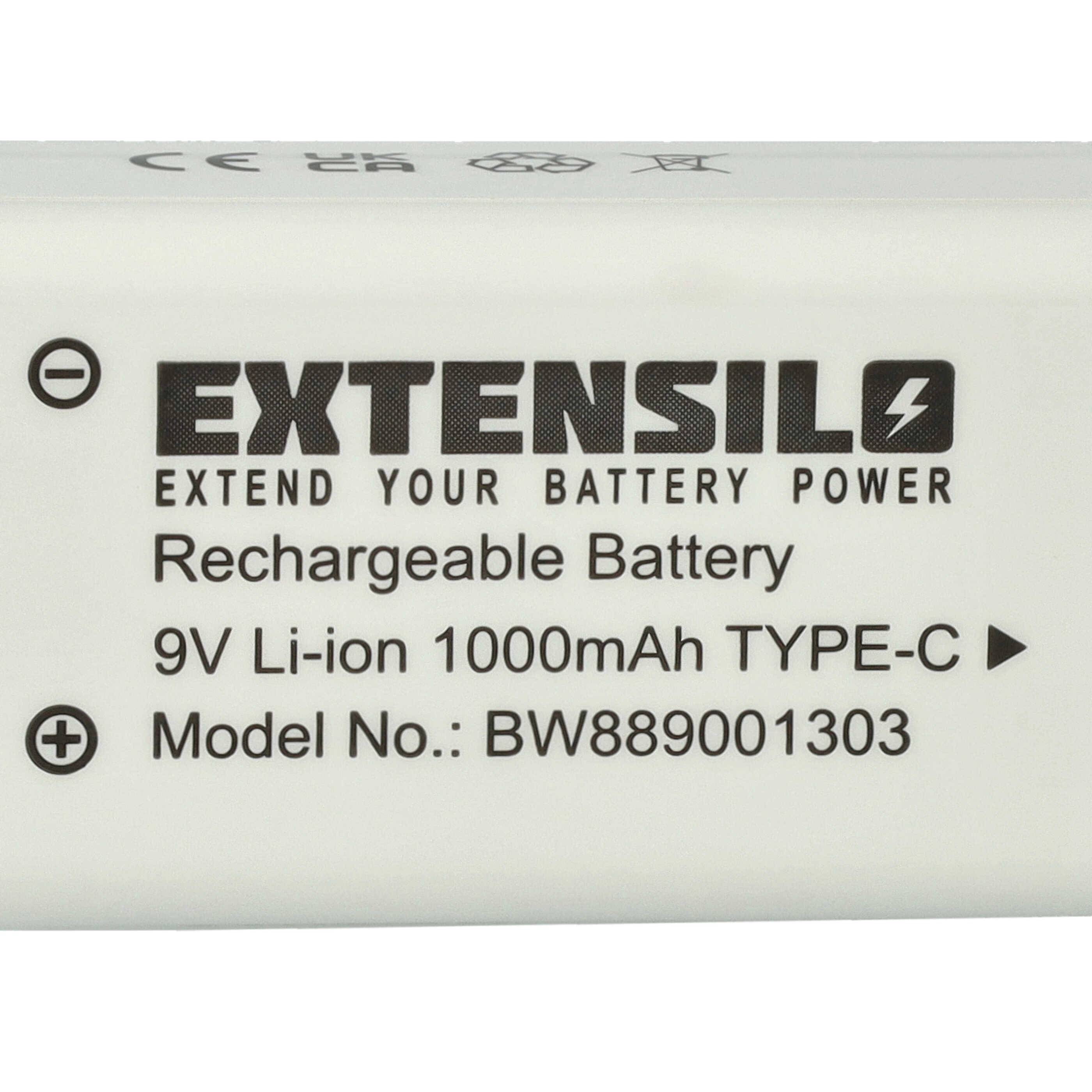 EXTENSILO 9V-Akku Block für diverse Geräte (1 Ah, 9 V, Li-Ion) | ready-to-use, mit USB-C Buchse-4