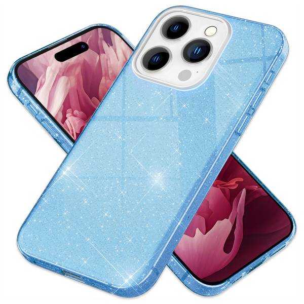 Glitzer Hülle für iPhone 15 Pro Max Hybrid Bling Case Silikon Handyhülle Tasche Blau