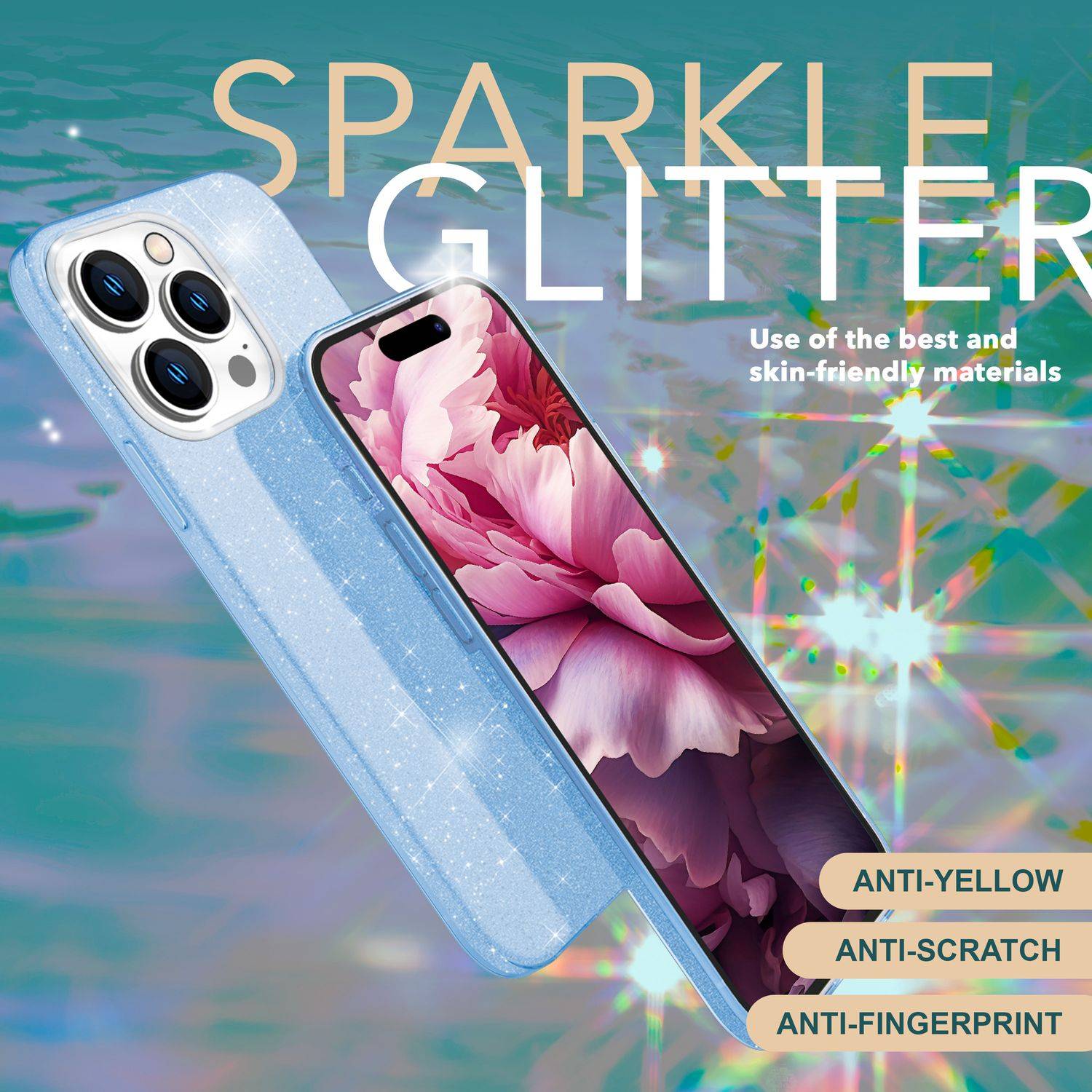 Glitzer Hülle für iPhone 15 Pro Max Hybrid Bling Case Silikon Handyhülle Tasche Blau-2