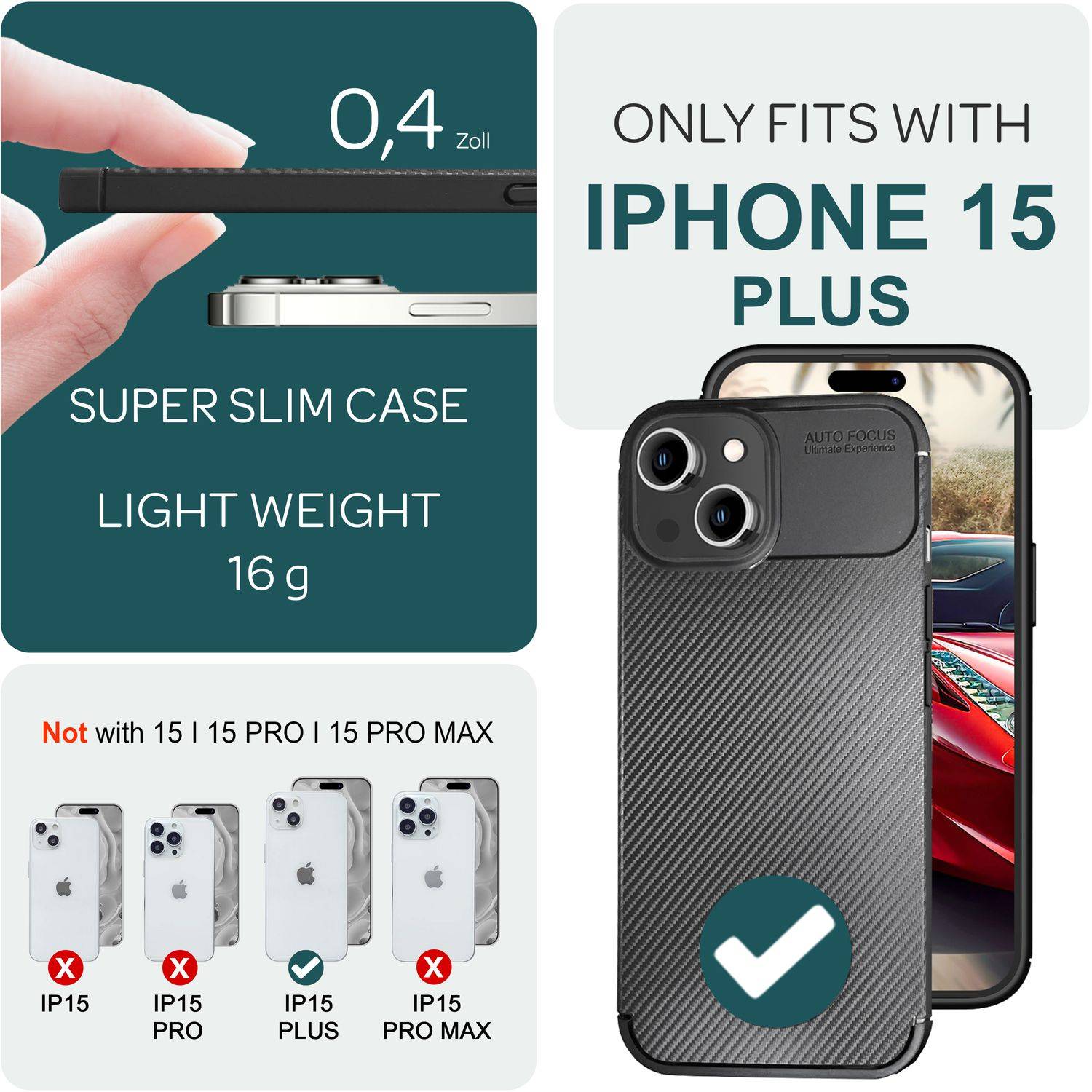 Hülle für iPhone 15 Plus Carbon Optik Case Silikon Handyhülle Schutz Tasche Etui-3
