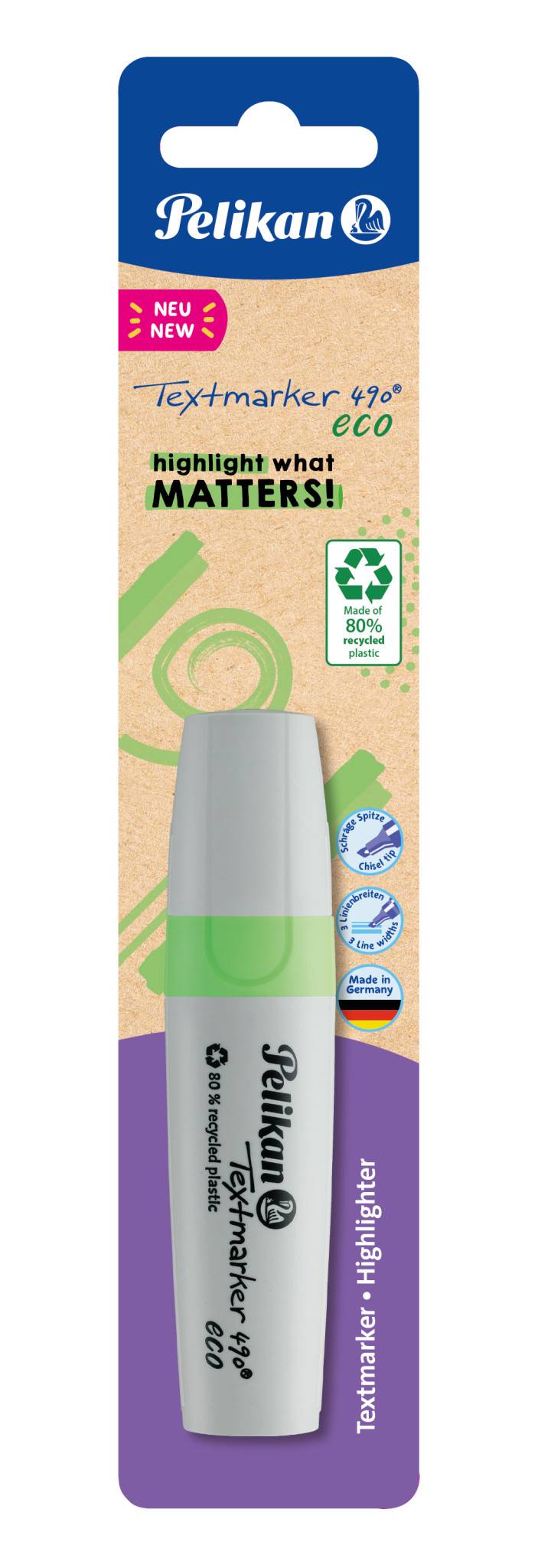 Pelikan Textmarker 490 eco, 1 Stück(e), Grün, Meißel, Recycelbarer Kunststoff, Fett/Fein/Mittel, 1 mm-0