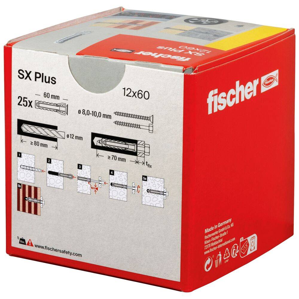 Fischer Dübel SX Plus 12x60 568012 (Inhalt 25 Stück) Install.Baumaterial Befestigungsmaterial-1