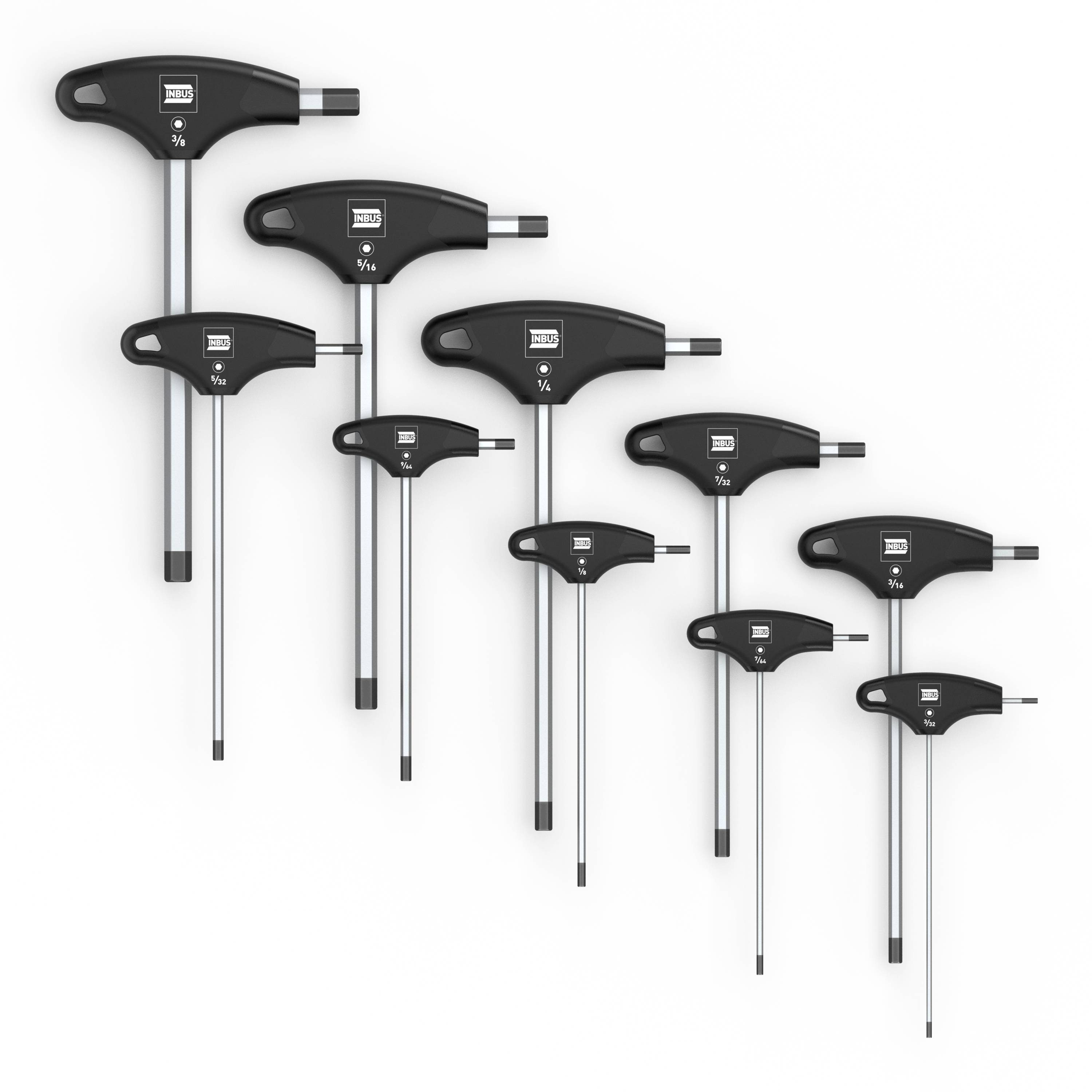 INBUS® 73809 T-Griff Innen-Sechskant Winkelschraubendreher-Set (Zoll) 10tlg, 3/32–3/8", mit HybridTouch-0