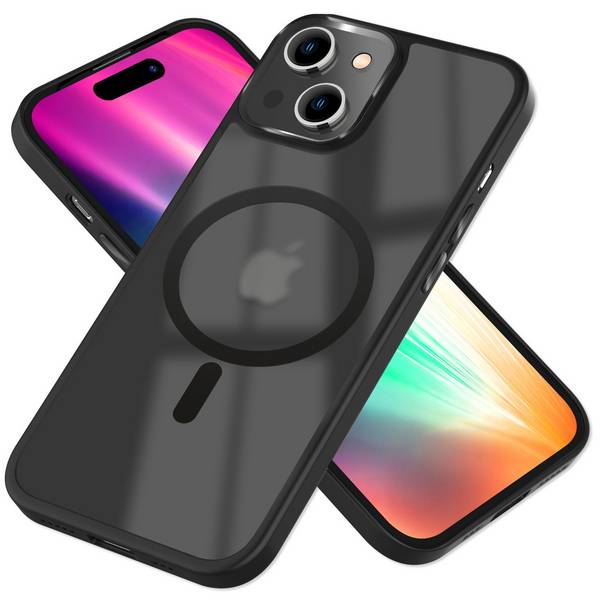 MagSafe Hülle Hybrid für iPhone 15 Plus Frosted Hard Case Schutz Rand Handyhülle Schwarz