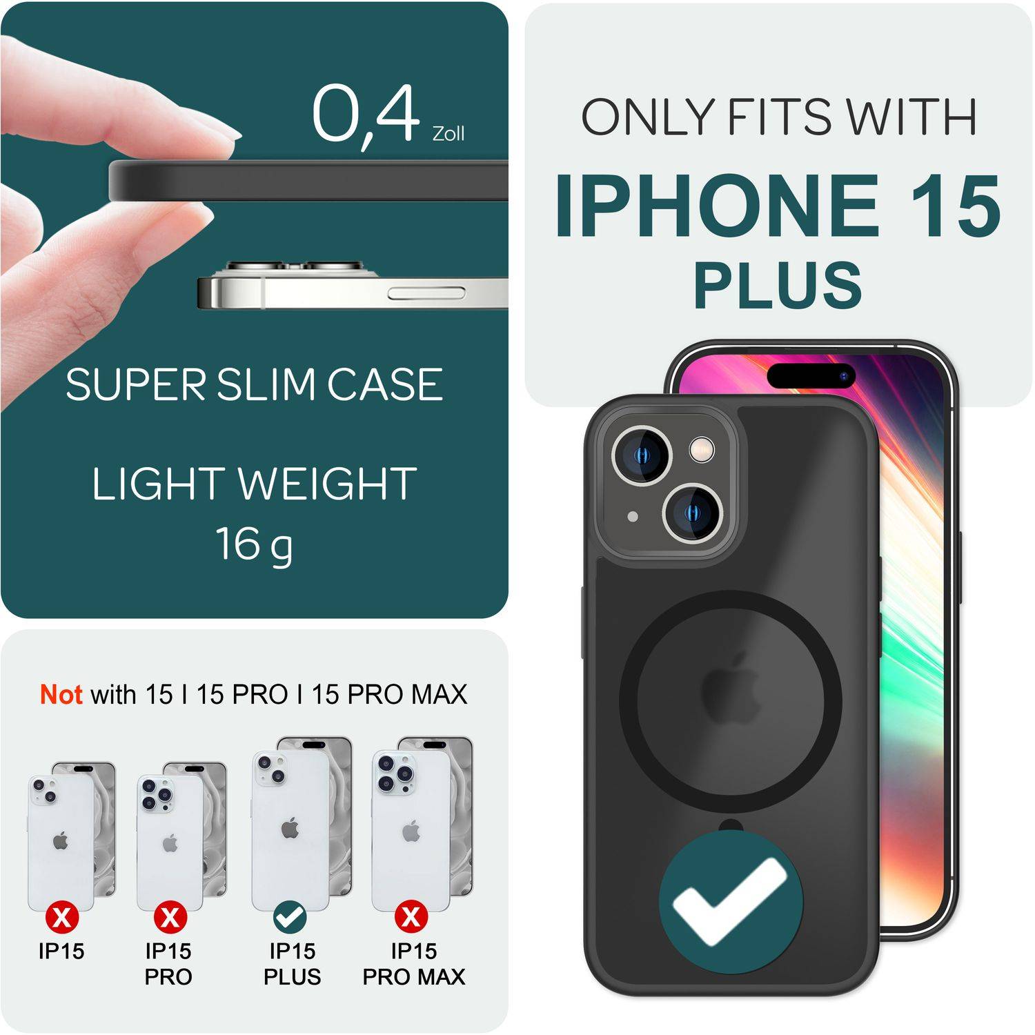 MagSafe Hülle Hybrid für iPhone 15 Plus Frosted Hard Case Schutz Rand Handyhülle Schwarz-3