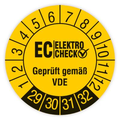 Prüfplakette, EC Elektro Check - Geprüft gemäß VDE, 2029 - 2032, Standardfolie, Ø 30 mm, Heft-0