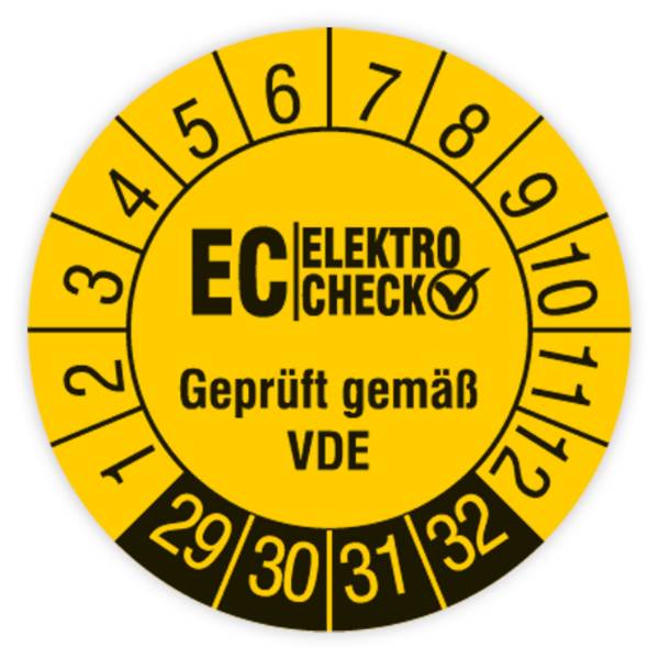 Prüfplakette, EC Elektro Check - Geprüft gemäß VDE, 2029 - 2032, Standardfolie, Ø 30 mm, Heft