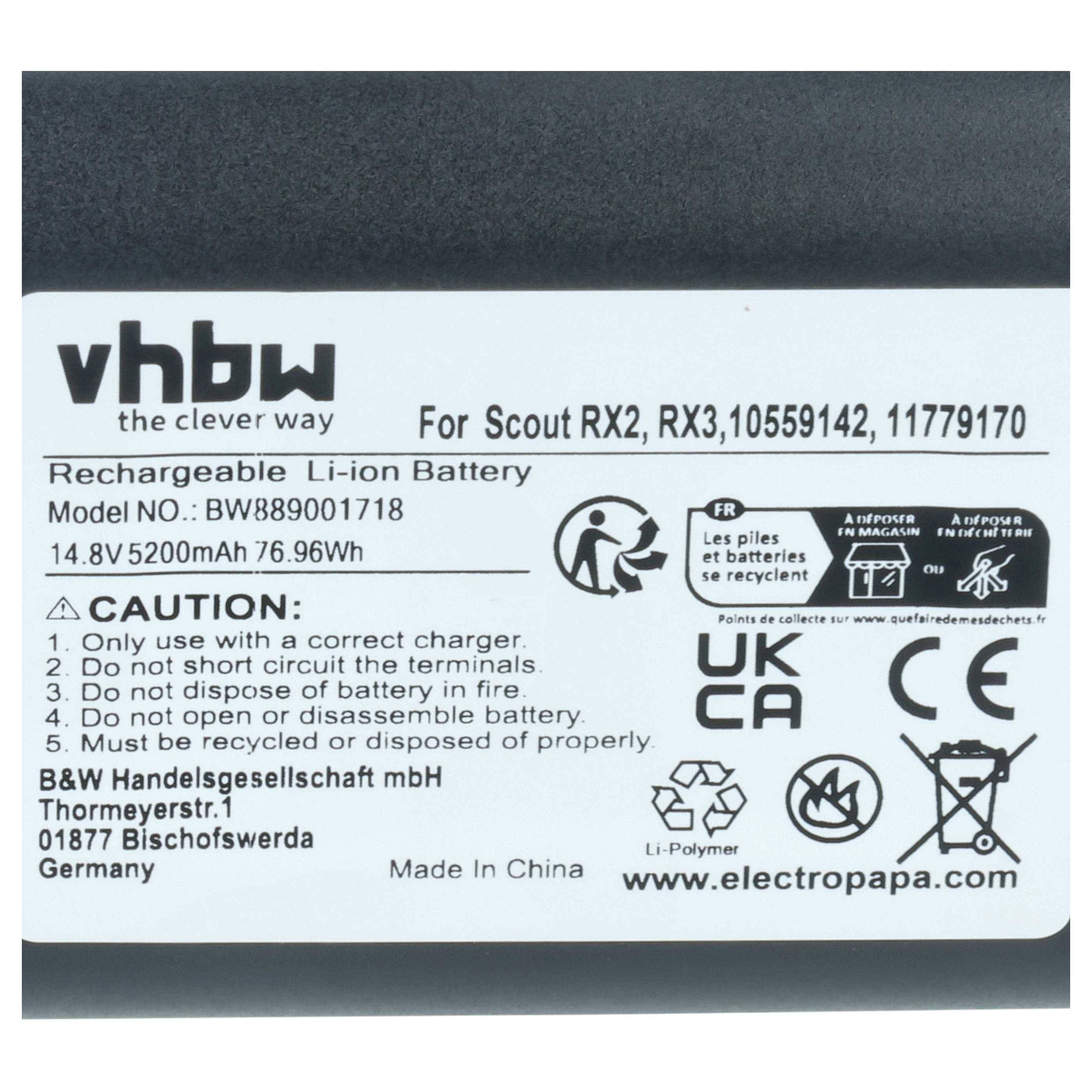 vhbw Akku kompatibel mit Miele SCOUT RX2 | SCOUT RX3 Home Cleaner Heimroboter (5200 mAh, 14,8 V, Li-Ion)-3